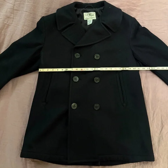 L.L. Bean Italian Wool Navy Blue Double Breasted Peacoat, Men's M - Picture 6 of 11